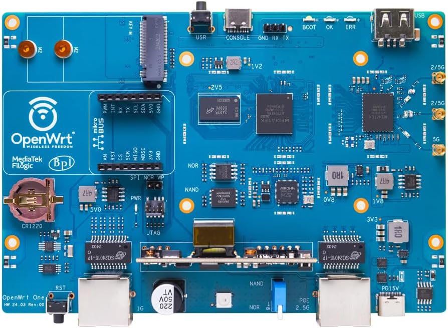 youyeetoo Banana Pi OpenWrt One - WiFi 6 Official OpenWrt Router Mainline Support,MediaTek MT7981B SoC 1GB DDR4 RAM, RJ45 Port
