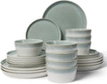 Pokini Dinnerware Sets for 8, Ceramic Plates and Bowls Set, Modern Artisan Dish Set, Microwave & Dishwasher Safe Dishware Set, Chip & Scratch Resistant Dinner Sets, Gradient Green