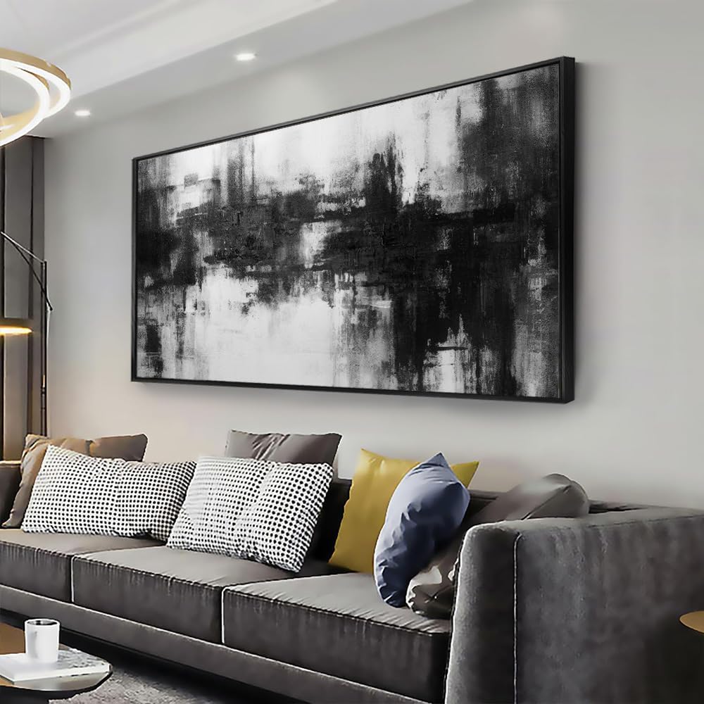 Abstract Wall Art Large Size Framed Home Artwork Decor Black and White Modern Minimalist Canvas Painting Living Room Decor for Bedroom Office Wall Decor 29'x58'