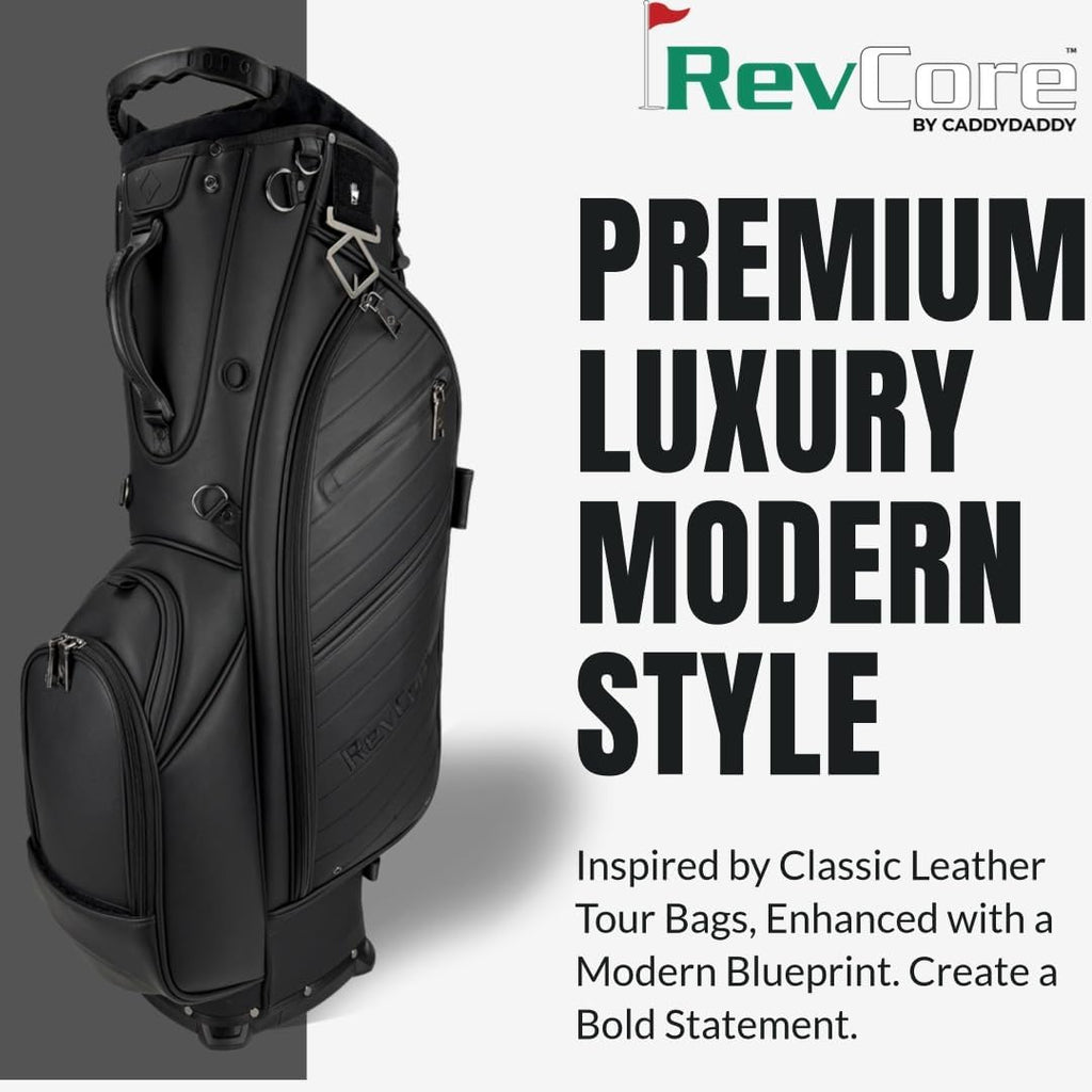 CADDYDADDY Upgraded Hybrid Luxury Golf Stand Bag, Tour Grade Synthetic Leather w/ScratchGuard, 14 Way or 6 Way Dividers, 2 Cooler Pockets, Magnetic Felt-Lined Pocket, Ball and Accessory Pocket