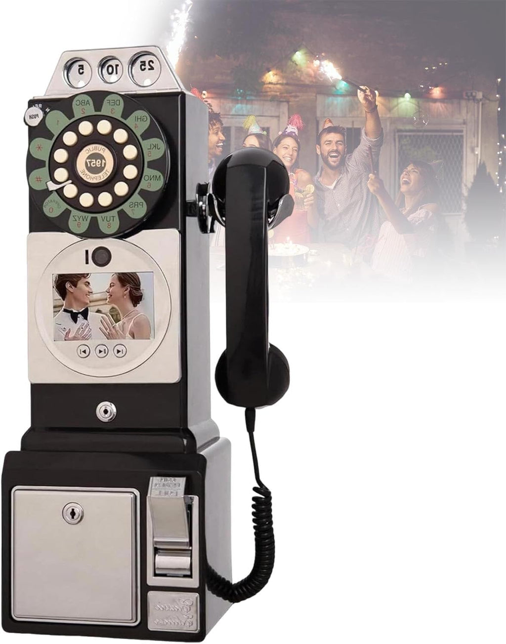 Video Audio Guest Book Phone, Wedding Guest Book with 1080P HD Recording, Retro Telephone Design, 32GB Storage, Perfect for Bridal Showers(Black)