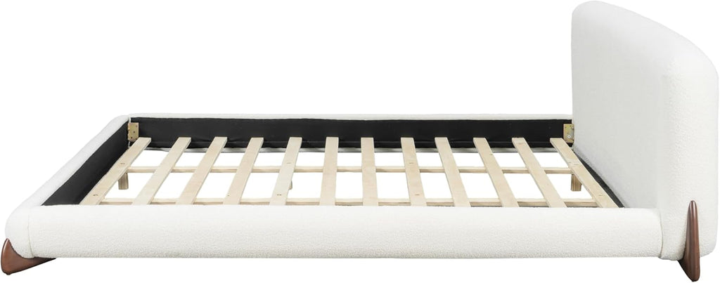 Christopher Knight Home Salden California King Size Bed Frame with Headboard, Boucle Upholstered California King Bed Frame and Headboard, Wooden Slat Support, No Box Spring Needed, White