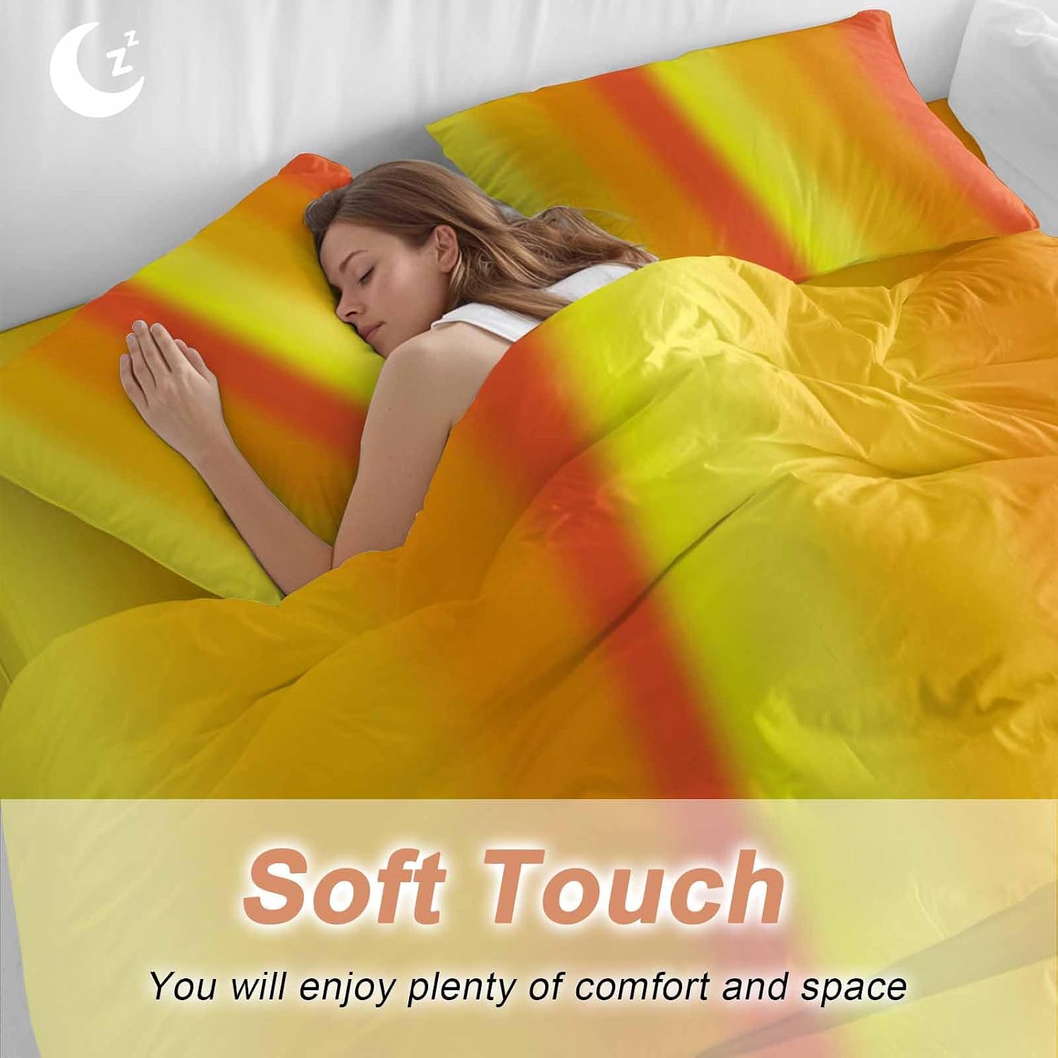 Yellow Orange Red Ombre Duvet Cover Set Queen Size 4 Pieces Minimalist Abstract Stripes Texture Bedding Set with Zipper Closure, 1 Comforter Cover 86x86 Inches 1 Flat Sheet & 2 Pillow Cases