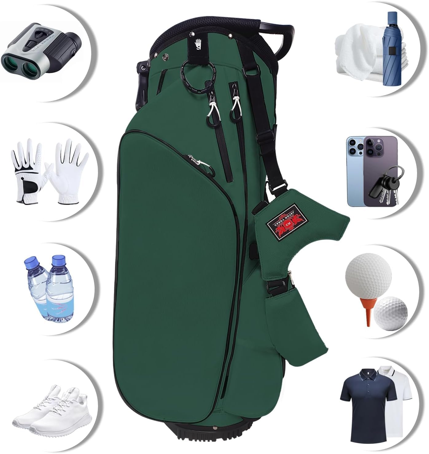 Lightweight Golf Stand Bag with 14 Way Full-Length Dividers, 7 Zippered Pockets and Rain Cover, with Handles and Dual Strap