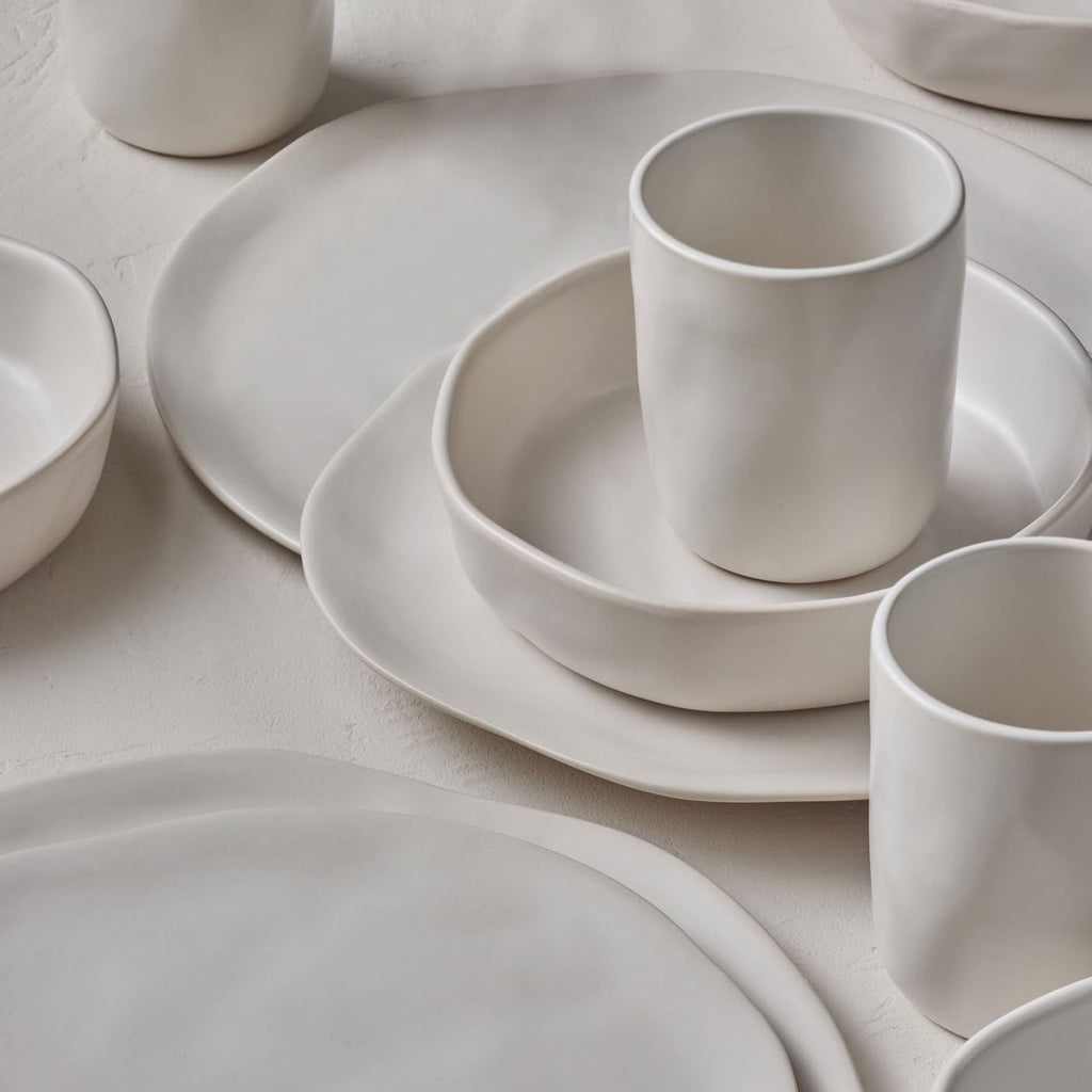Stone by Mercer Project HEKONDA Modern Stoneware 32-Piece Dinnerware Set, Plate and Bowl Set, Dish Set for 8, Beige