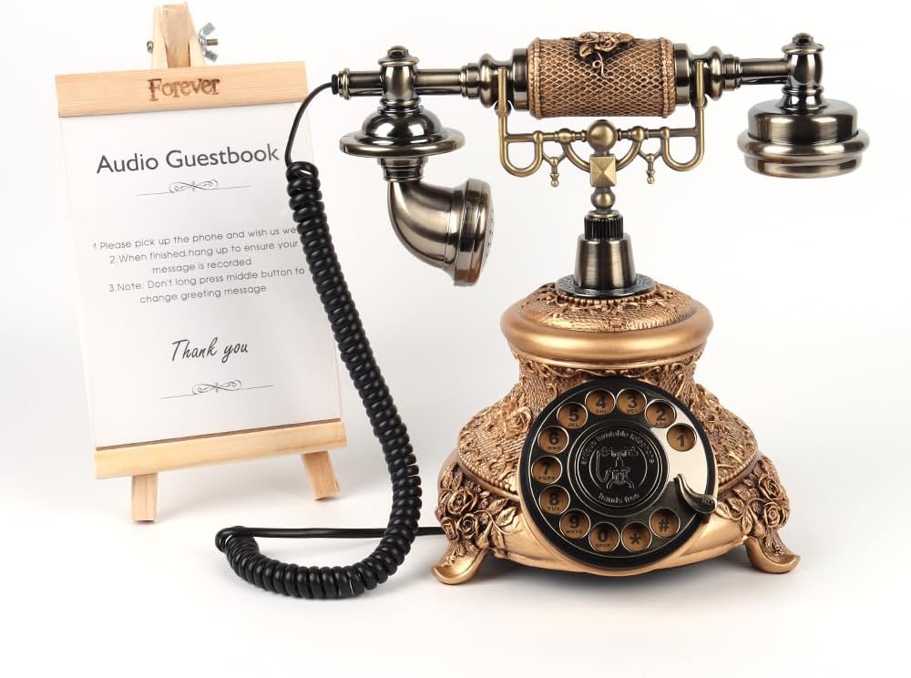 Antique European Wedding Birthday Party Audio Guestbook Phone (Vintage Gold)