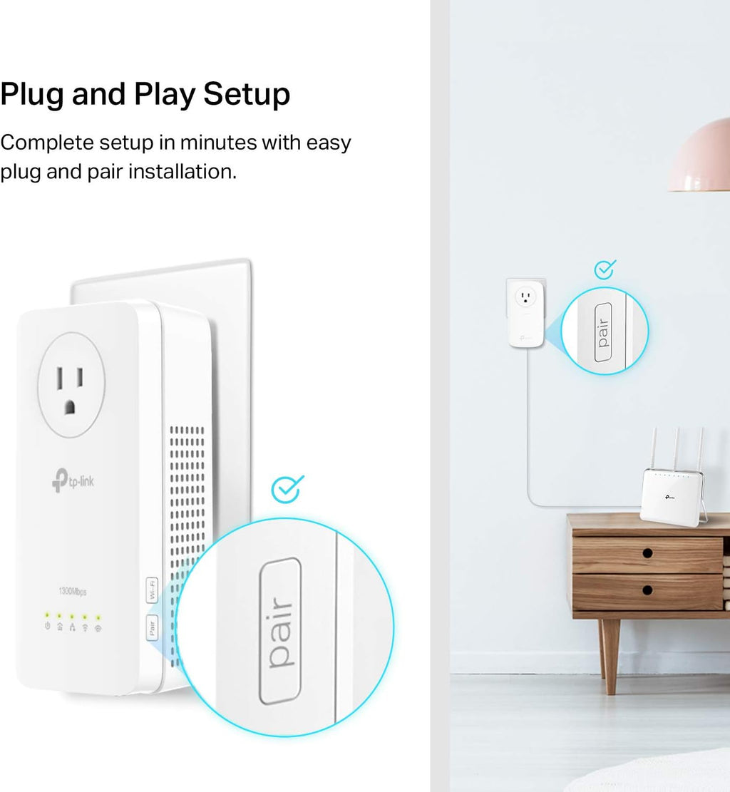 TP-Link Powerline WiFi Extender TL-WPA8631P KIT- Includes AV1300 Powerline Network Adapter and AC1200 Dual Band Extender, 2x2 MIMO, 3 Gigabit Ports, Passthrough, Plug & Play, Free Expert Support
