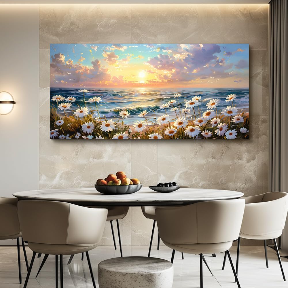 PHAOHUAXM Large Wall Decor Canvas Wall Art For Bedroom Living Room Decor A Landscape Painting Of A Sea Of White Flowers Painting Art Print Picture Artwork For office Bathroom Home Decor 30x60 In
