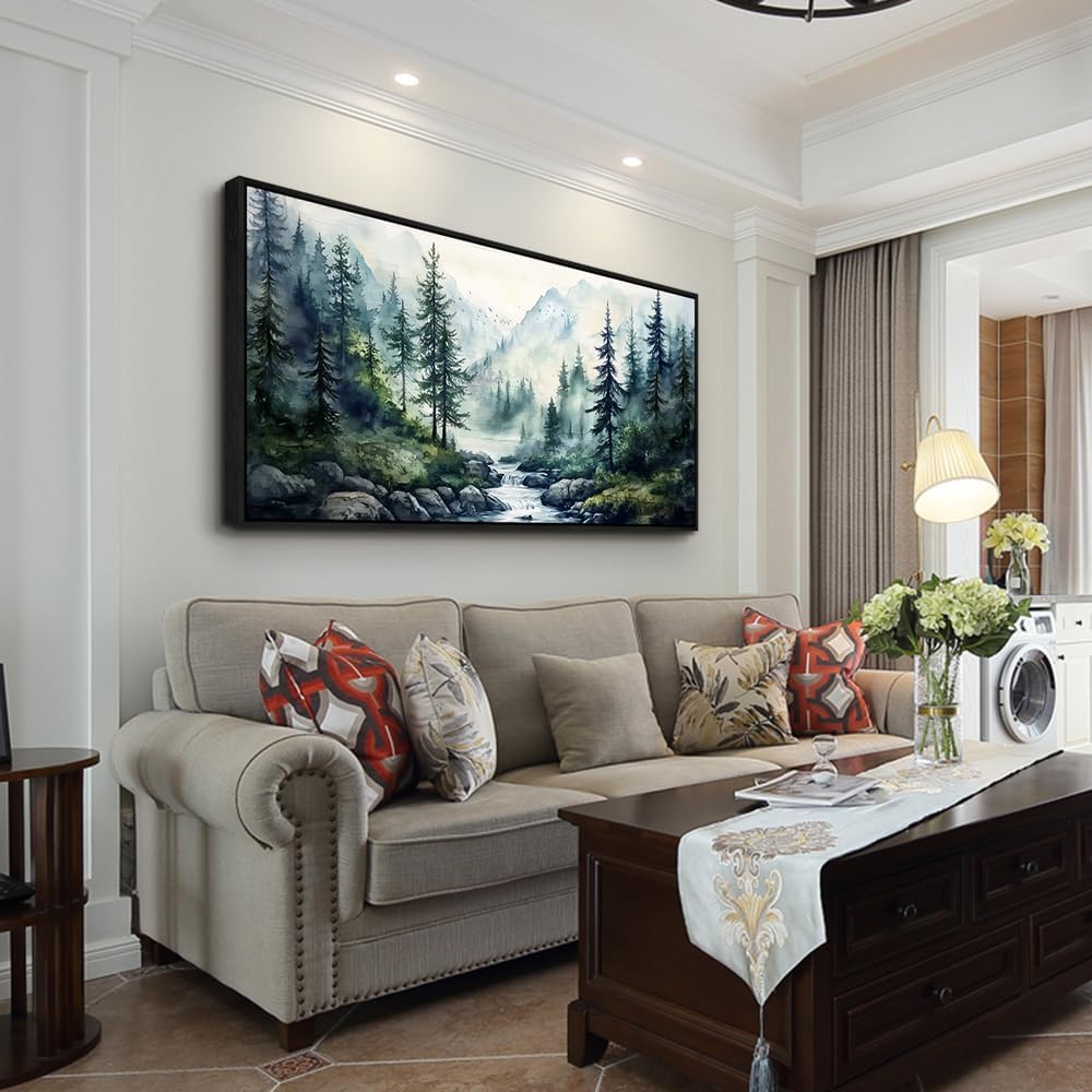 ZUITINGHUA Black Framed Canvas Wall Art For Living Room Large Wall Decor For Office Bedroom Decoration Misty Forest Picture Tree landscape Paintings Artwork Wall Mural Aesthetic Home Decor 30x60 In