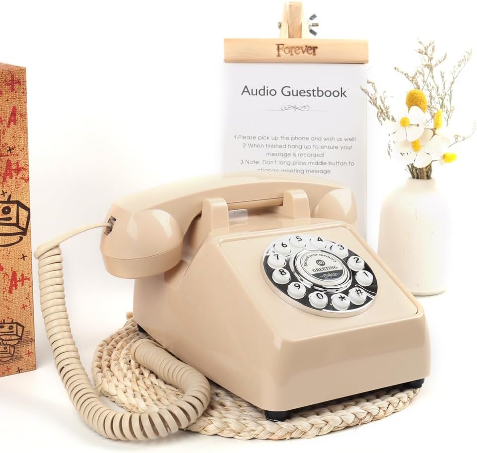 cojodopo Wedding Message Blessing Audio Guestbook Telephone, Antique Guestbook Telephone Fixed Landline Recorder Phone (Button Model)