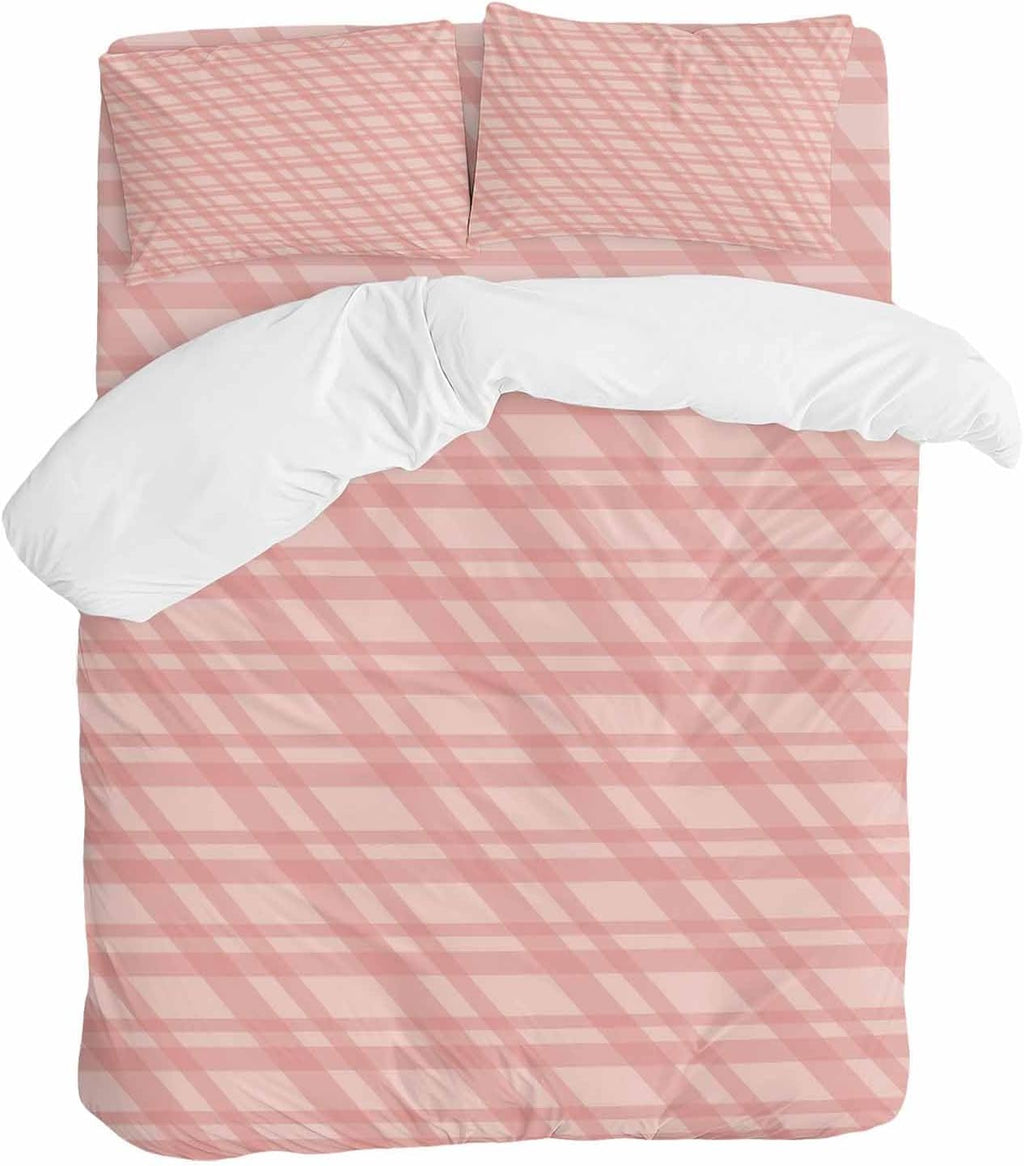 Prime Leader Pink Stripes Duvet Cover Set Queen Size 4 Pieces Modern Simple Light Pink Stripes Bedding Set with Zipper Closure, 1 Comforter Cover 90x92 Inches 1 Flat Sheet & 2 Pillow Cases