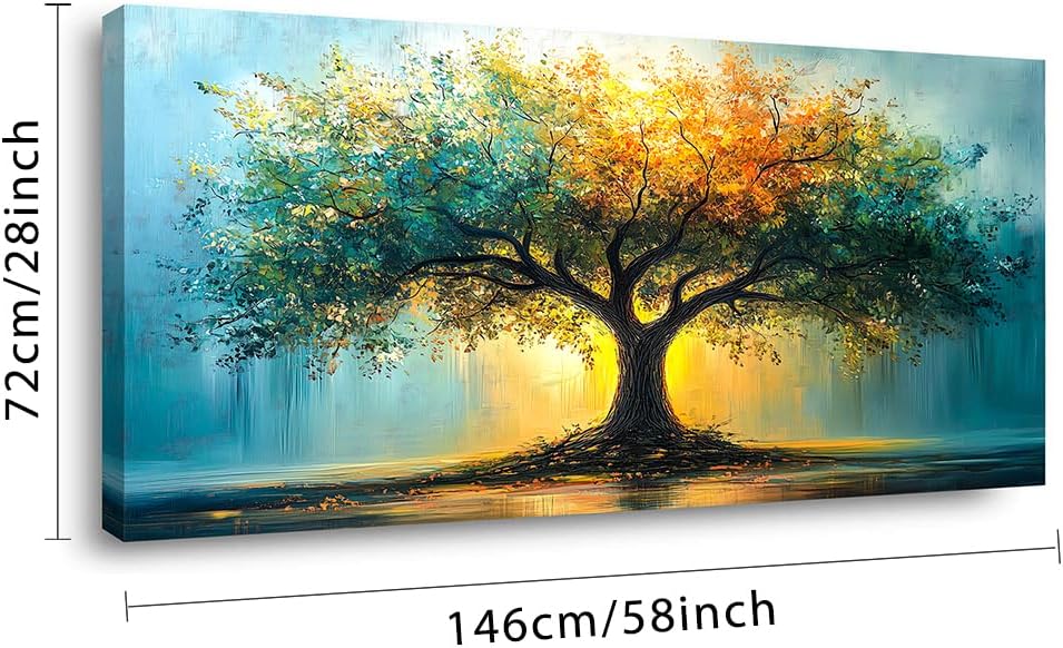 LAVIKARS Tree of Life Wall Art Oil Painting Reproduction Print Modern Abstract Canvas Paintings Waterproof Artwork Landscape Picture for Living Room Bedroom Home Office Kitchen Decor (28x58inch)