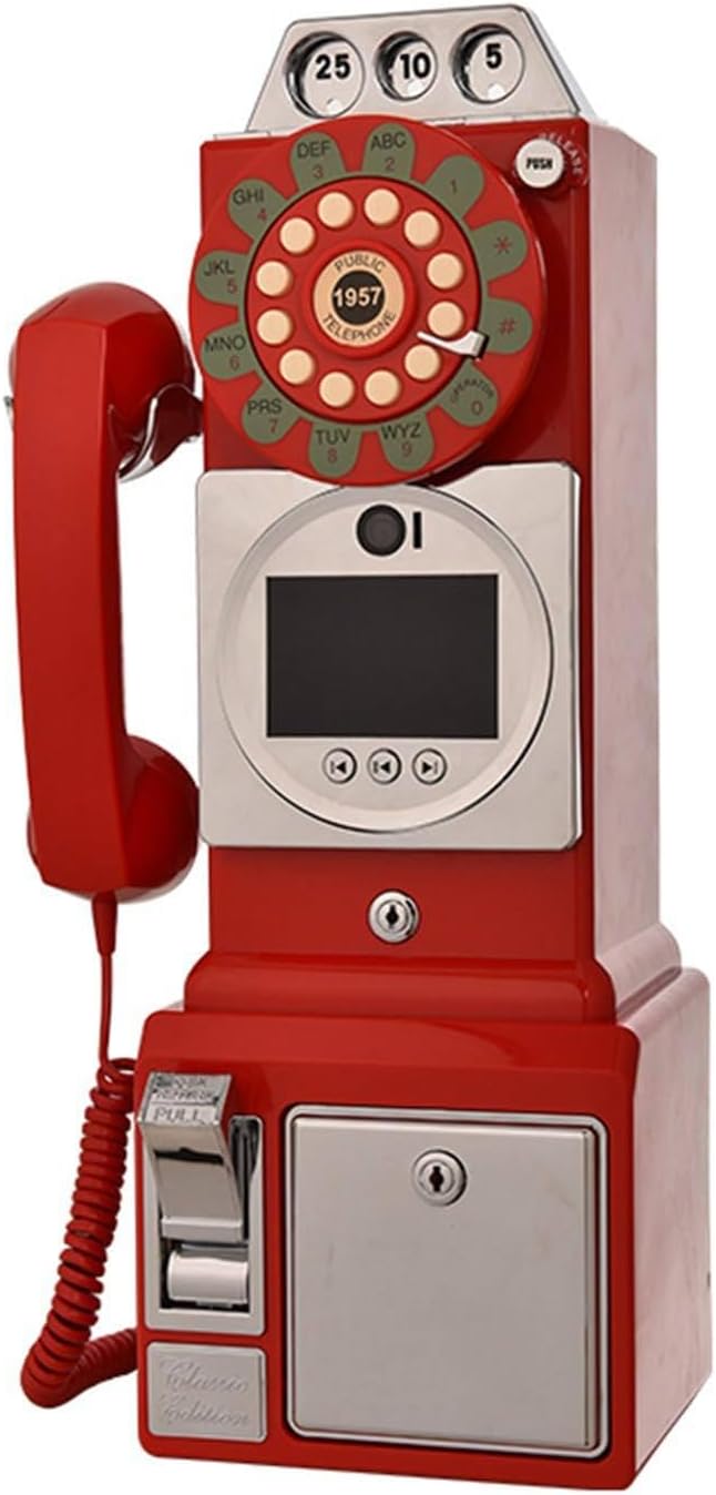 1080p Video Guestbook Wedding Phone, 64GB SD Card Customized Video Audio Guest Book with Lens Recording, Antique Telephone Ornament for a Variety of Memorable Party Occasions Red