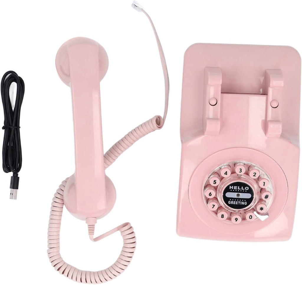 Audio Guestbook Phone, Retro Design Wedding Guest Book for Audio Recording, Voice Guestbook with 120 Hours 8G Capacity, for Special Events Like Parties Birthdays Weddings (Pink)