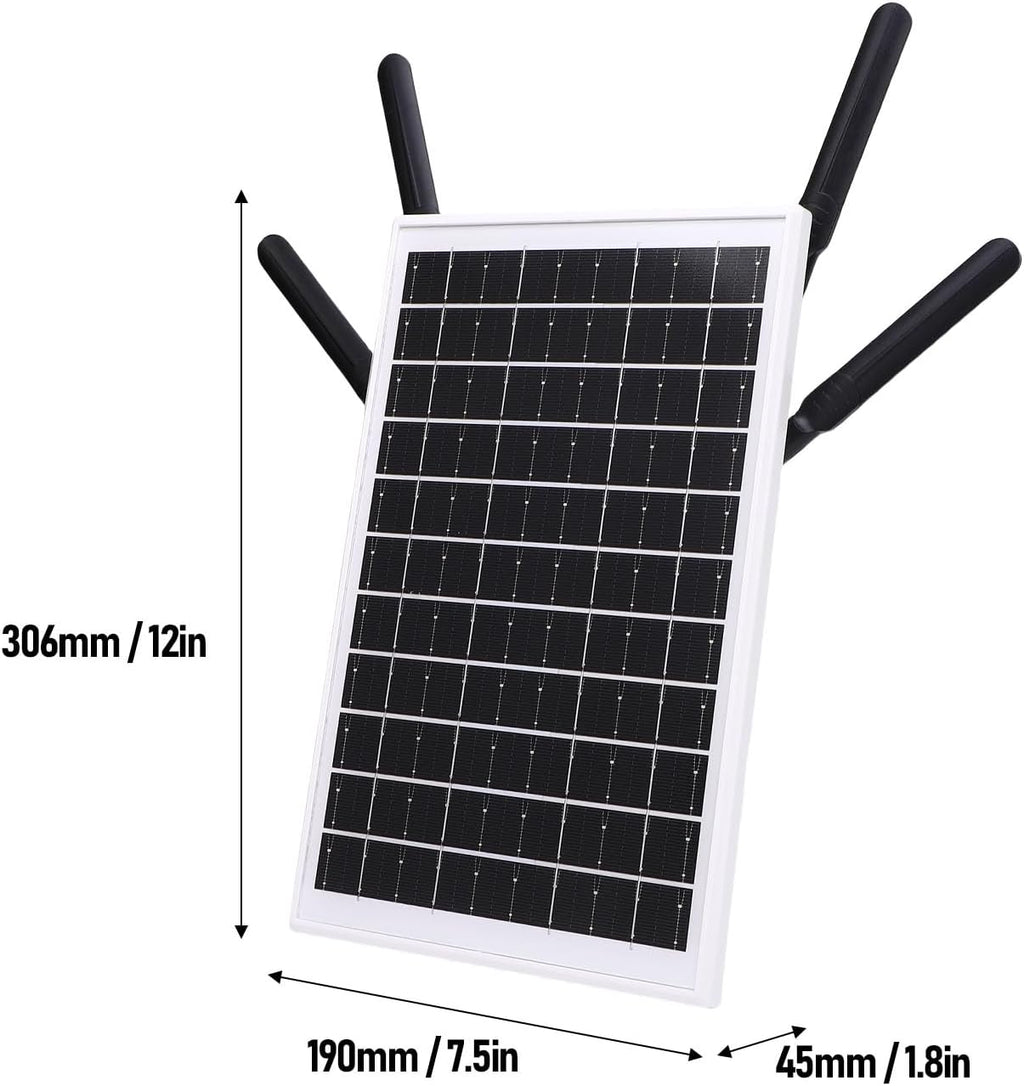 Fdit Outdoor 4G Solar Router, IP66, 12W Solar Panel, 300Mbps Extender with SIM Card Slot for Farms and Construction Sites (Black Antennae)