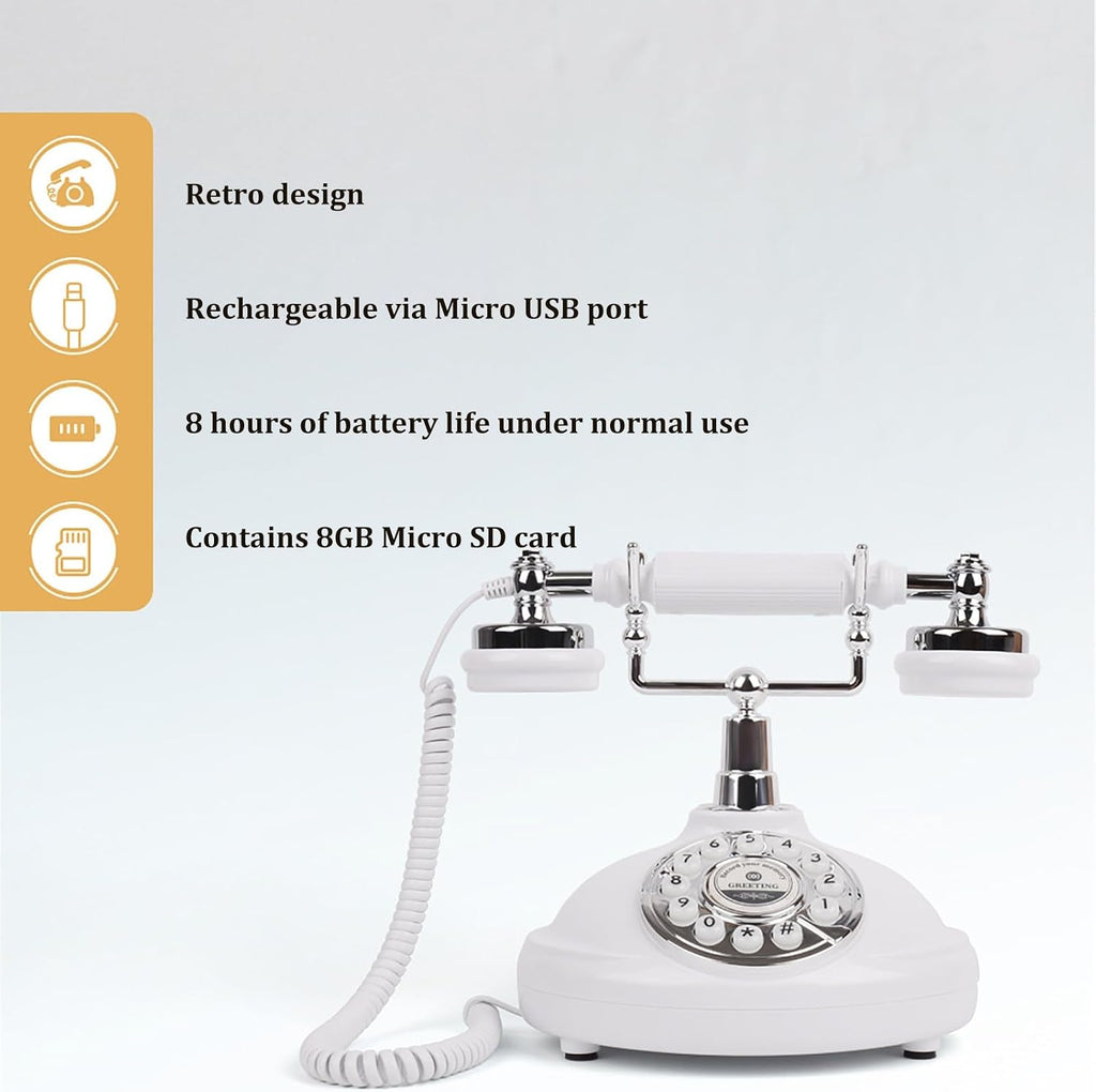 Audio GuestBook Telephone,Audio Guest Book Wedding Phone,Vintage and Retro Style Audio Guestbook, A Personal and Convenient Way,for Weddings, Birthdays, Anniversaries (Color : White)