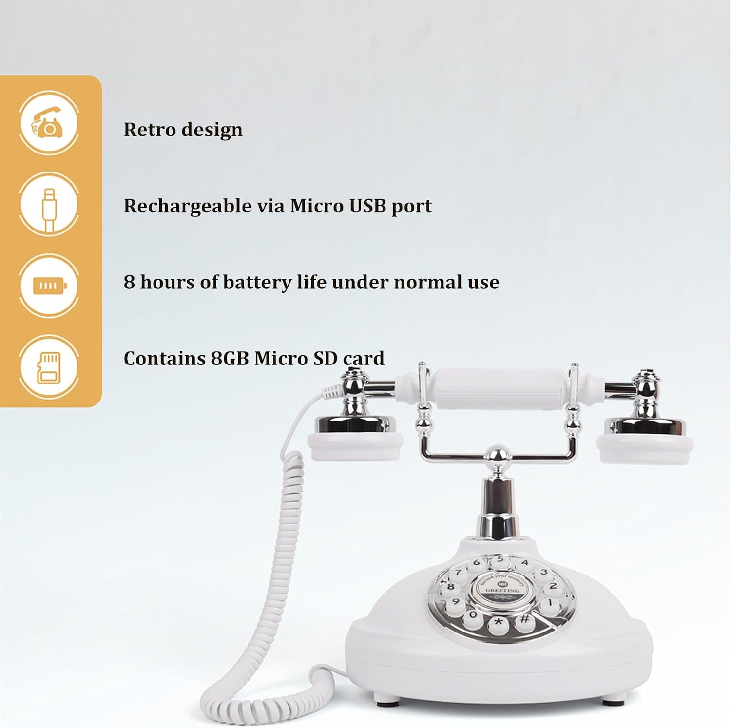 Audio GuestBook Telephone,Audio Guest Book Wedding Phone,Vintage and Retro Style Audio Guestbook, A Personal and Convenient Way,for Weddings, Birthdays, Anniversaries (Color : White)