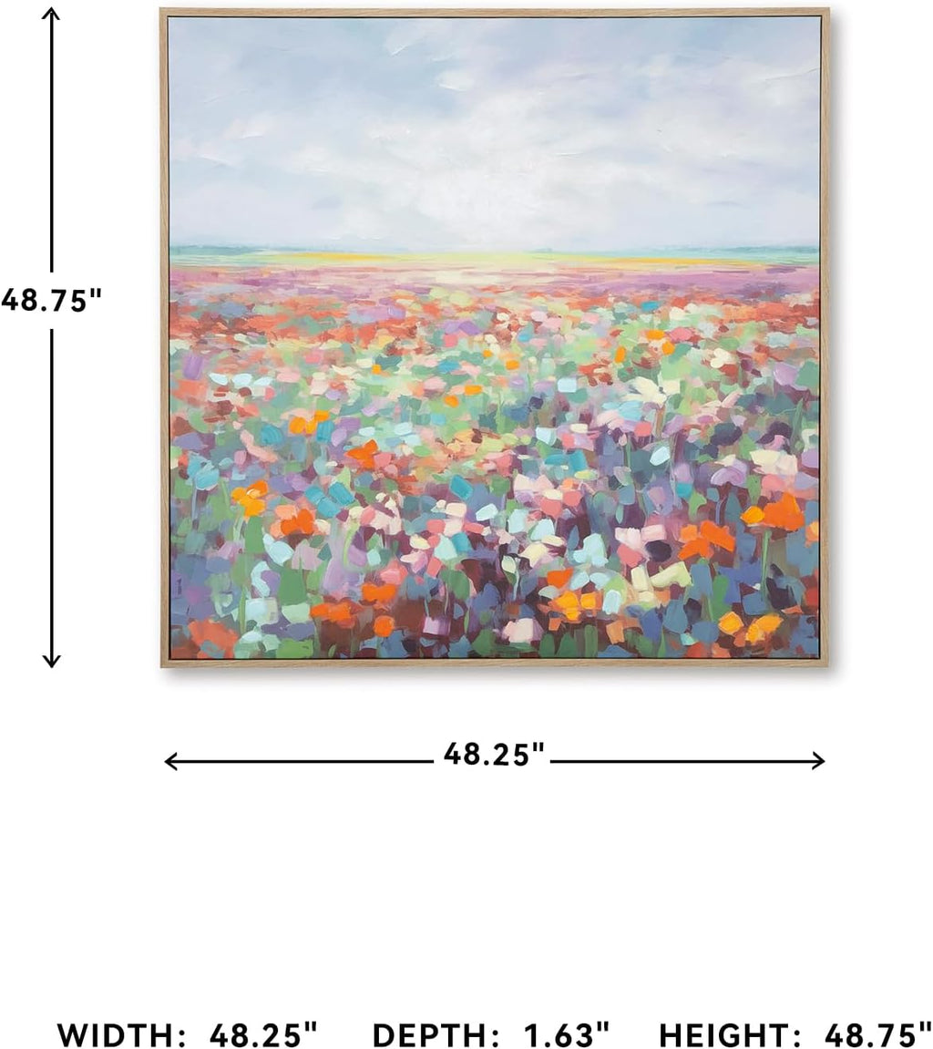 Signature Design by Ashley Sethford Classic Hand Painted Flower Wall Art 48 x 48 Inches, Blue & Orange