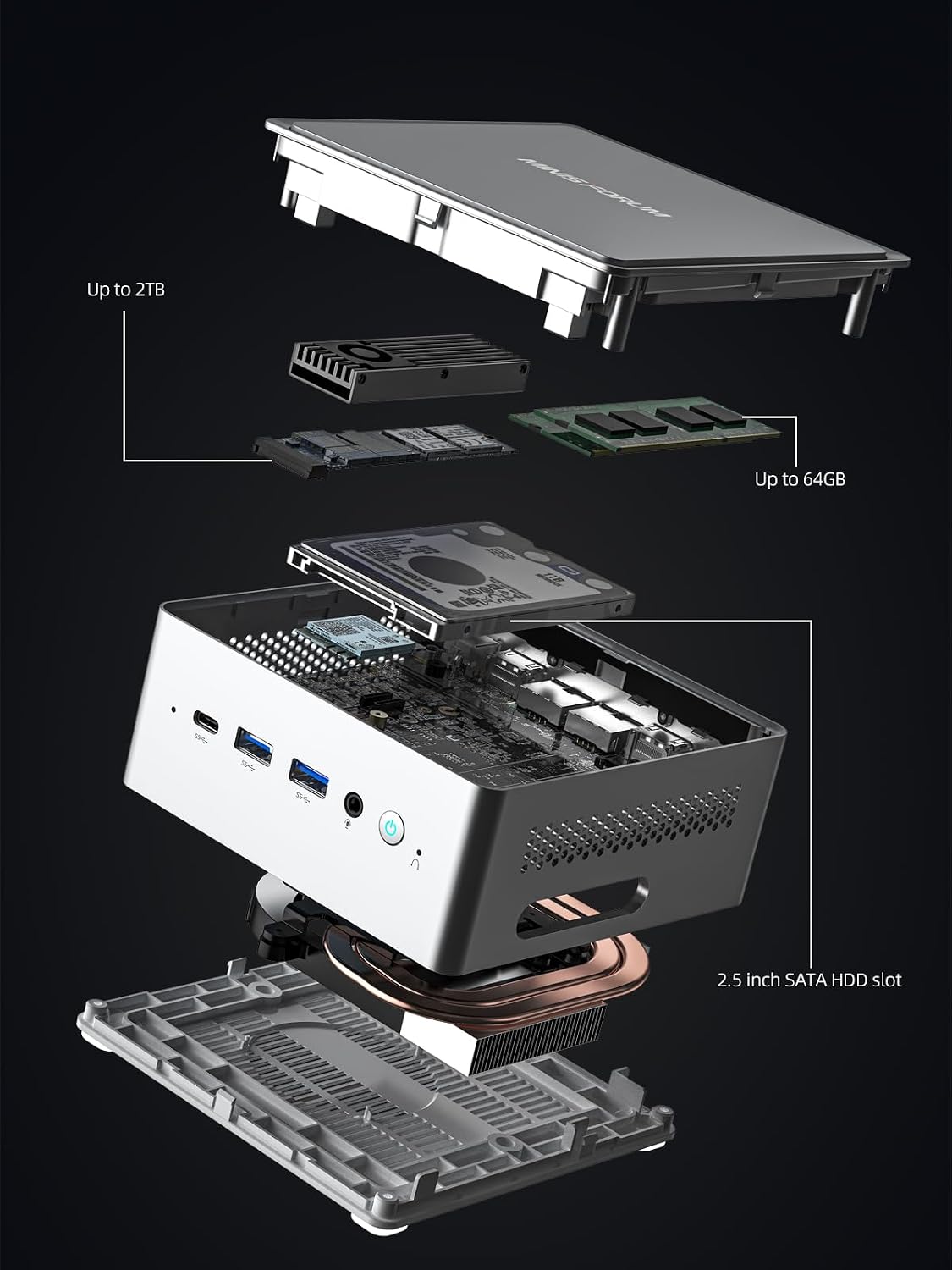 MINISFORUM Venus Series NAB6 Lite Mini PC, 12th Gen Core i5-12600H Small Compter, 32G DDR4+512G PCIe4.0 SSD, 2X HDMI+2X USB-C 4K@60Hz Output, 2X 2.5G RJ45 Port, 4X USB3.2 Small Form Factor