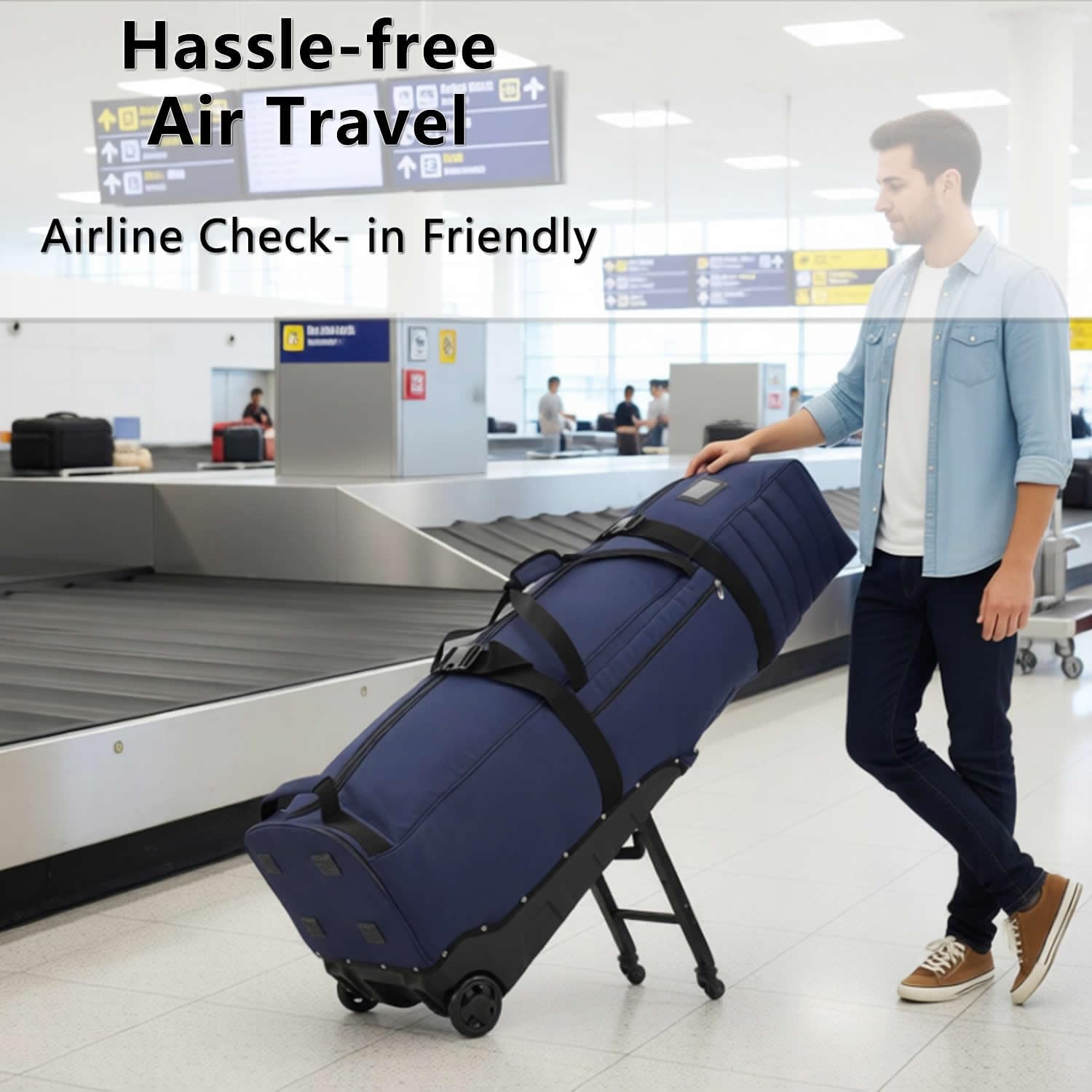 Wheeled Golf Travel Bag with Stand, Adjustable 2 or 4 Wheels, Thickened Padded Protection, Rolling Travel Case with Handles, with Password Lock Zipper, for Airlines