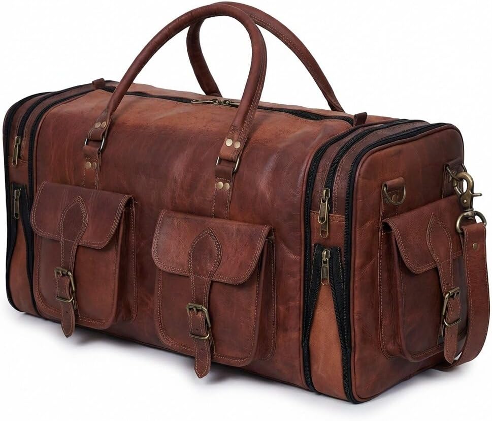 Handmade Vintage Travel Luggage 30 Inch Duffel Gym Sports Bag Weekender Travel Overnight Carry One Duffel Bag For Men (32 inch large)