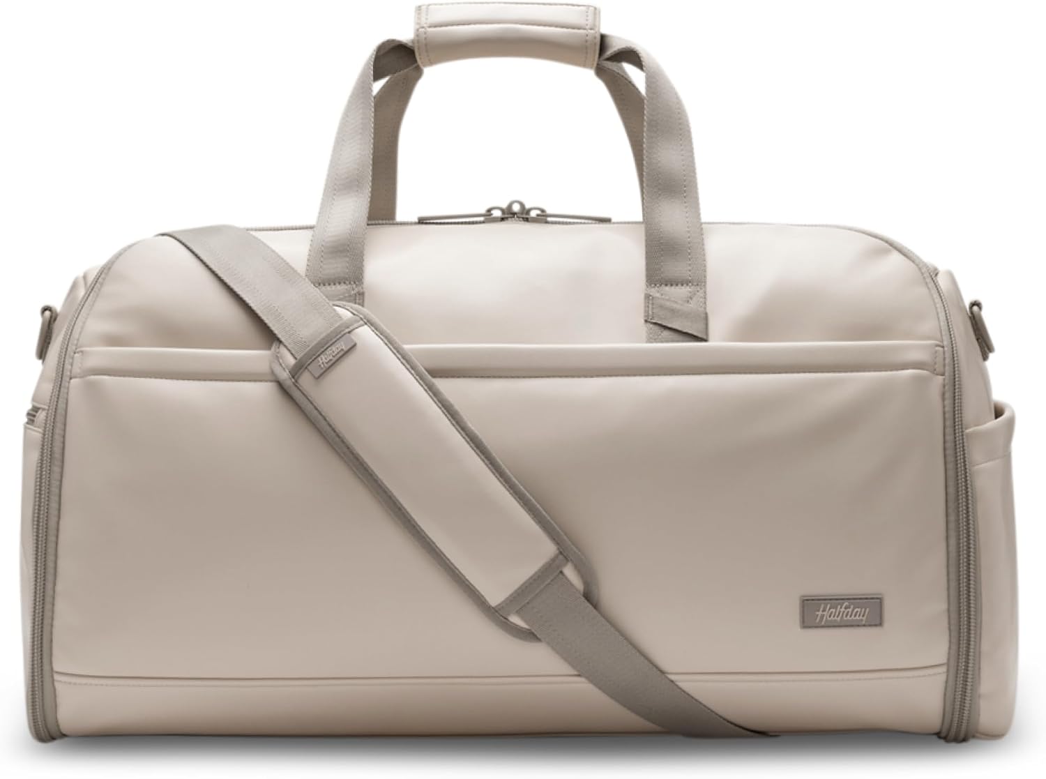 Halfday Convertible 2-in-1 Vegan Leather Premium Garment Duffel Weekender Bag 45L (Carry-on, Wrinkle-Free Travel, Hanging Suit Compartment, Shoe Pockets, Trolley Sleeve), Ivory
