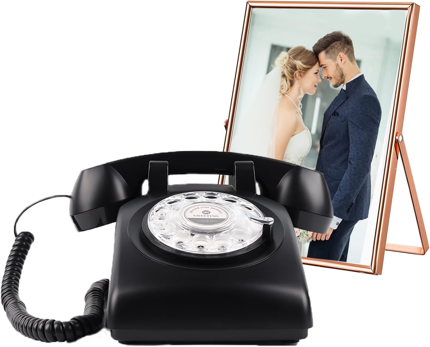 Premium Audio Guest Book Telephone with Free LED Wedding Sign and A5 Vertical Photo Frame | Vintage and Retro Style Audio Guestbook | Rotary Phone with Audio Record Voice Messages (Black)