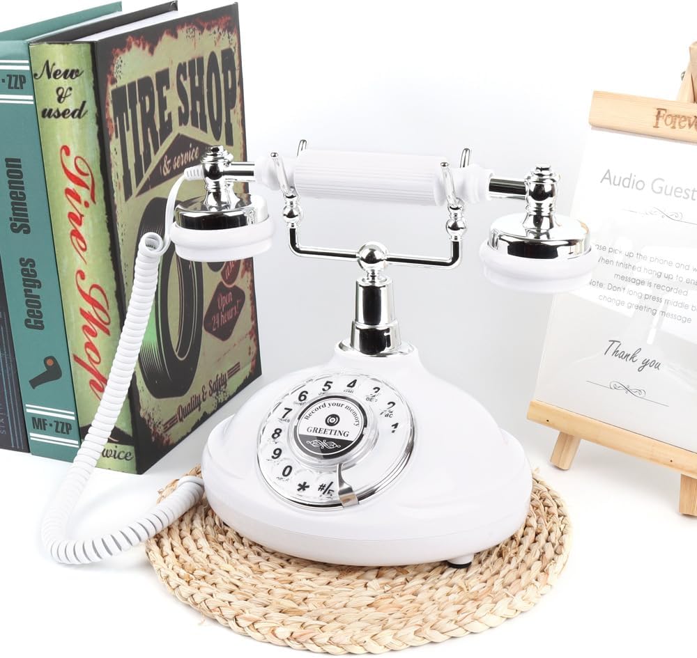 Audio Guestbook Phone with LED Light and A5 Photo Frame, Guestbook Audio Retro Phone is The Perfect Addition to Wedding Ideas or Party Notes with Custom Guest Voice Messages (Beige)