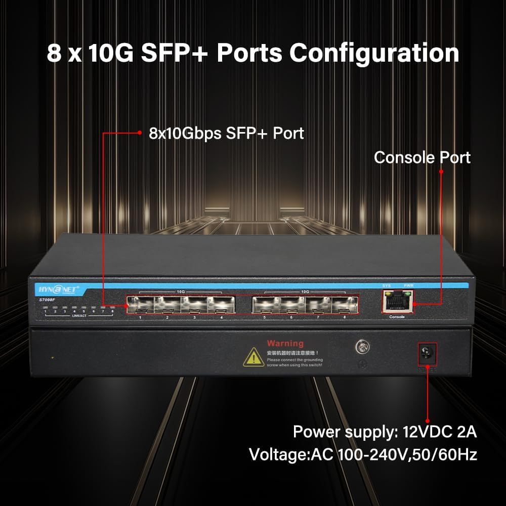 8-Port 10Gb SFP+ Layer 3 Managed Switch | Supports VLAN, QoS, LACP, OSPF, BGP | Desktop/Wall Mount | for Office, NAS, Workstation