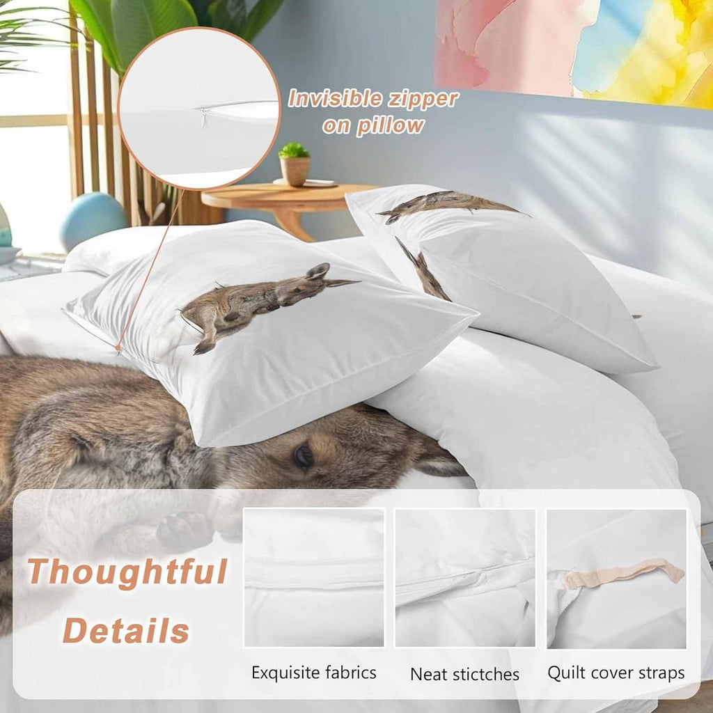 Kangaroo Sitting on The Toilet Thinking Duvet Cover Set Queen Size 4 Pieces Abstract Funny Animal Bedding Set with Zipper Closure, 1 Comforter Cover 90x92 Inches 1 Flat Sheet & 2 Pillow Cases