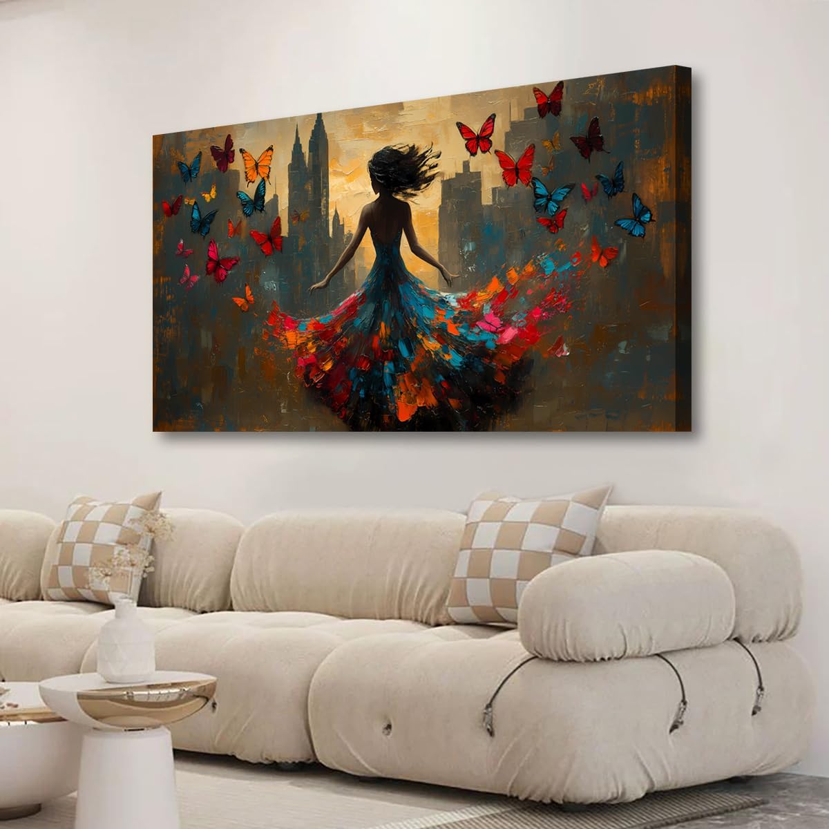 Black Pictures Canvas Wall Art for Living room Office Bedroom Wall Decor Abstract Wall Art Print Modern Noble Butterfly Oil Painting Artwork Waterproof Ready to Hang-28x57inch