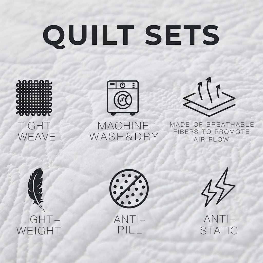 Brandream White Quilt King Size Cotton Matelasse Coverlet Set Farmhouse Quilts 3-Piece