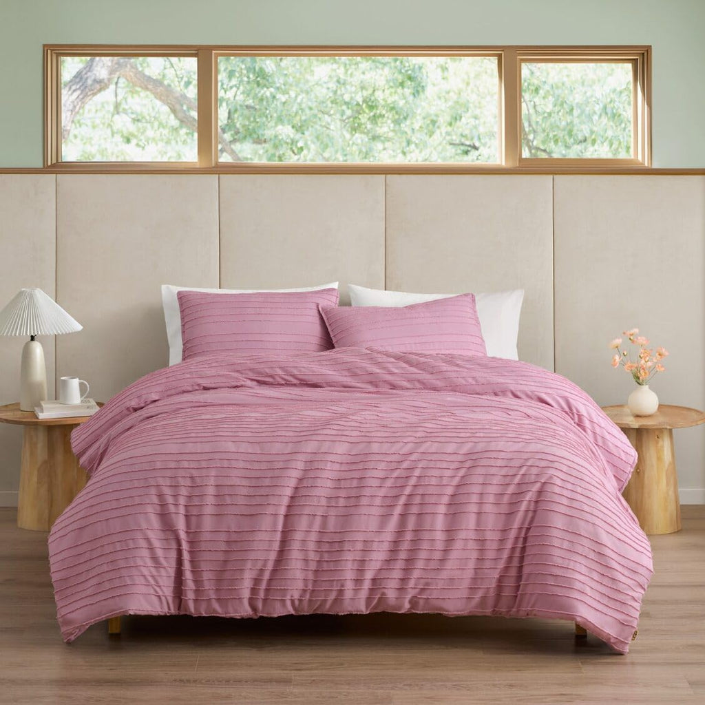 UGG Textured King Comforter Set - 3 Piece Striped Reversible Queen Bedding Set with Pillow Shams, Stylish Soft & Luxurious Pink Bed Set for Home & Bedroom (King)