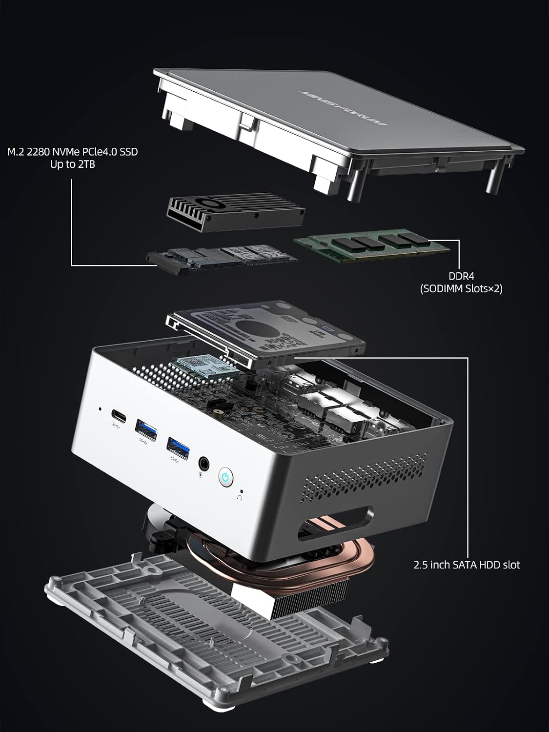 MINISFORUM NAB6 Lite Mini PC Core i5-12600H(12C/16T, up to 4.5 GHz) Desktop Computer 16GB RAM 1TB SSD, 2xHDMI + 2xUSB-C 4K@60Hz Outputs, 2x2.5G LAN, 4xUSB3.2, Iris Xe Graphics Mini PC