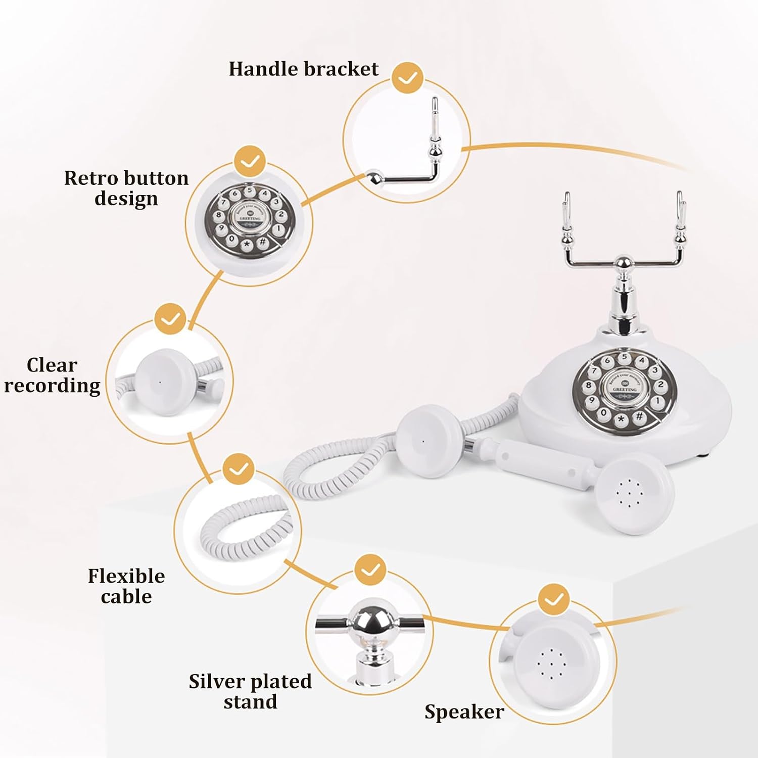 Audio GuestBook Telephone,Audio Guest Book Wedding Phone,Vintage and Retro Style Audio Guestbook, A Personal and Convenient Way,for Weddings, Birthdays, Anniversaries (Color : White)
