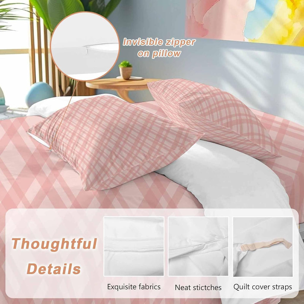 Prime Leader Pink Stripes Duvet Cover Set Queen Size 4 Pieces Modern Simple Light Pink Stripes Bedding Set with Zipper Closure, 1 Comforter Cover 86x86 Inches 1 Flat Sheet & 2 Pillow Cases