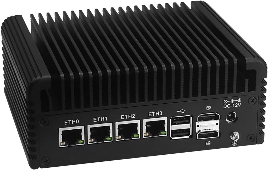 Firewall Appliance Mini PC 2.5GBe, N100 Fanless Firewall Router Micro Computer Quad Core,DDR5 8GB RAM 128GB SSD, 4X 2.5Gbe Lan/AES-NI/OPNsense/USBC/2HD/DP/TF/6USB/,Three Screen Display