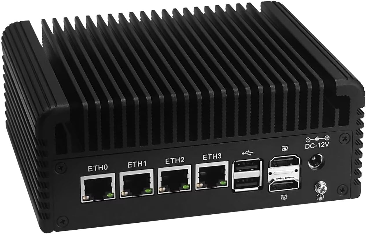 Firewall Appliance Mini PC 2.5GBe, N100 Fanless Firewall Router Micro Computer Quad Core,DDR5 8GB RAM 128GB SSD, 4X 2.5Gbe Lan/AES-NI/OPNsense/USBC/2HD/DP/TF/6USB/,Three Screen Display