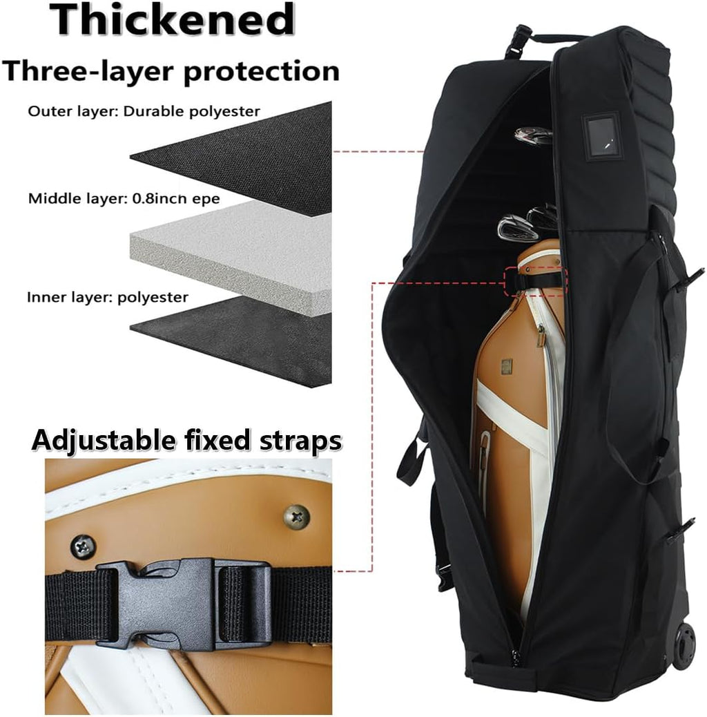 Wheeled Golf Travel Bag with Stand, Adjustable 2 or 4 Wheels, Thickened Padded Protection, Rolling Travel Case with Handles, with Password Lock Zipper, for Airlines