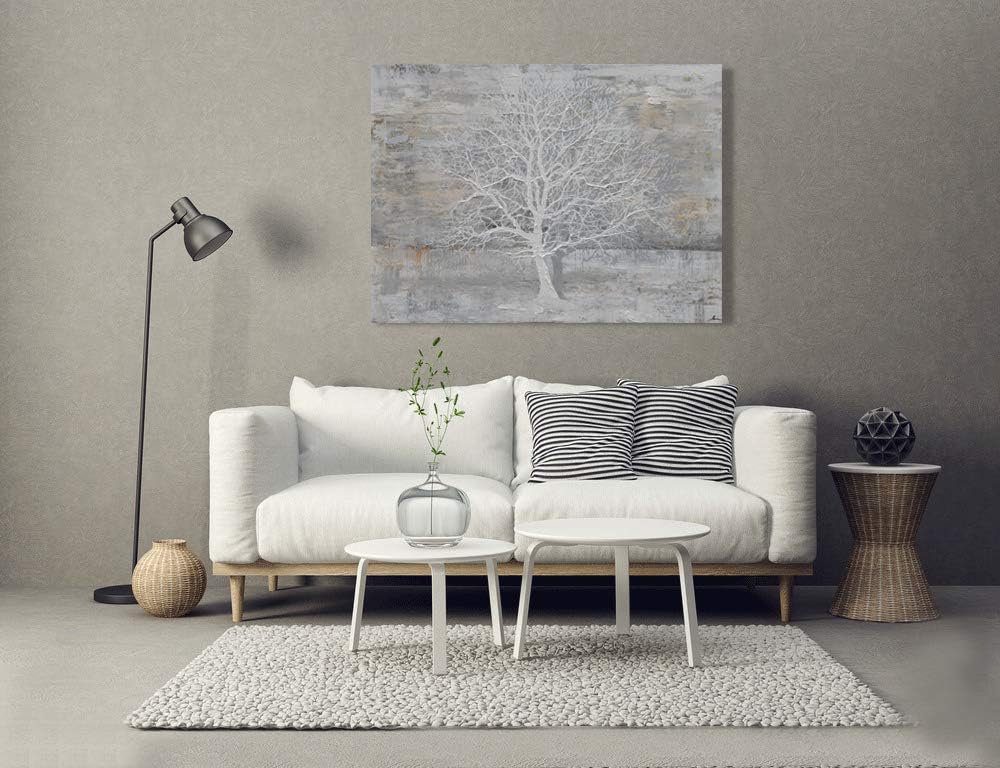 Yihui Arts Abstract Tree Canvas Wall Art: Large White Shadow Tree Picture Painting Print for Bedroom Modern Horizontal Wall Decor Idea Designs