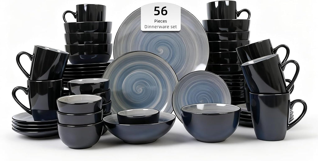 Stoneware Sonoma 56pc Dinnerware Set, Black + Speckled Spin Wash Grey