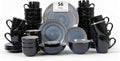 Stoneware Sonoma 56pc Dinnerware Set, Black + Speckled Spin Wash Grey