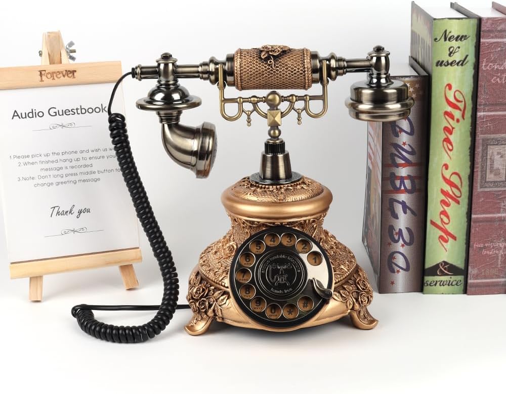 Antique European Wedding Birthday Party Audio Guestbook Phone (Vintage Gold)