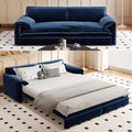WILLIAMSPACE 66' Queen Pull Out Sofa Bed, 3-in-1 Velvet Convertible Sleeper Sofa Couch with Side Storage, Multi-Functional Loveseat Bed Pull Out Couch for Living Room, Apartment (Blue)