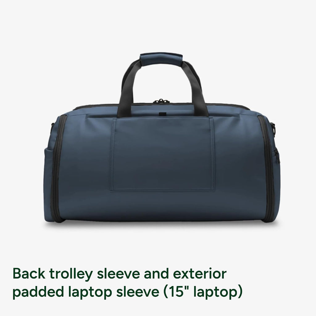 Halfday Convertible 2-in-1 Vegan Leather Premium Garment Duffel Weekender Bag 45L (Carry-on, Wrinkle-Free Travel, Hanging Suit Compartment, Shoe Pockets, Trolley Sleeve), Ocean