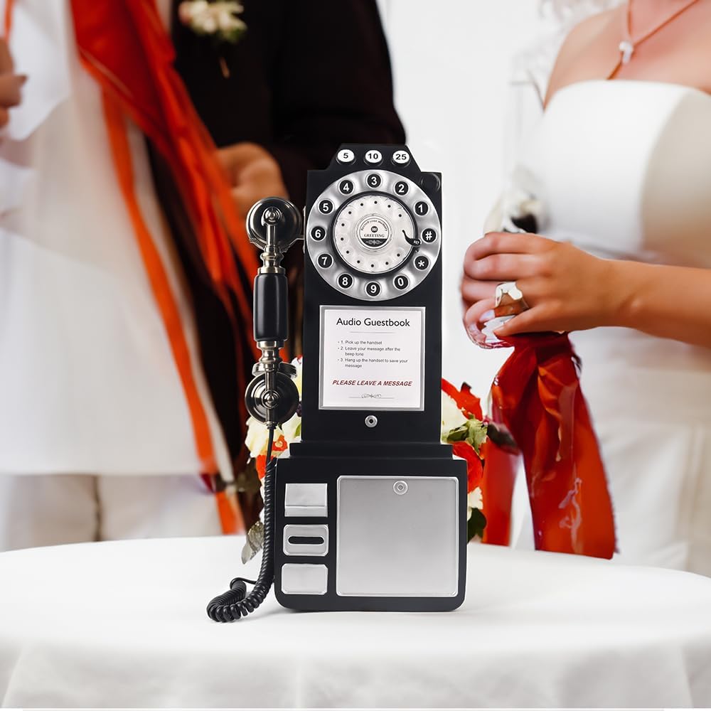Audio Guestbook Phone Booth, Vintage and Retro Style Audio Guestbook Telephone for Wedding (Pink)