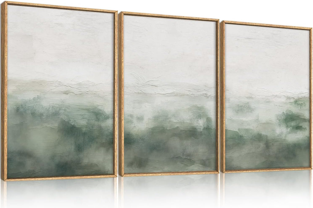 BICERE Large Abstract Grey Green Framed Canvas Wall Art,Watercolor Neutral White Wall Decor,Modern Pastel Wall Painting,Illustrations Artwork for Living Room,Bedroom,Dining Room,Office- 24'x36'x3