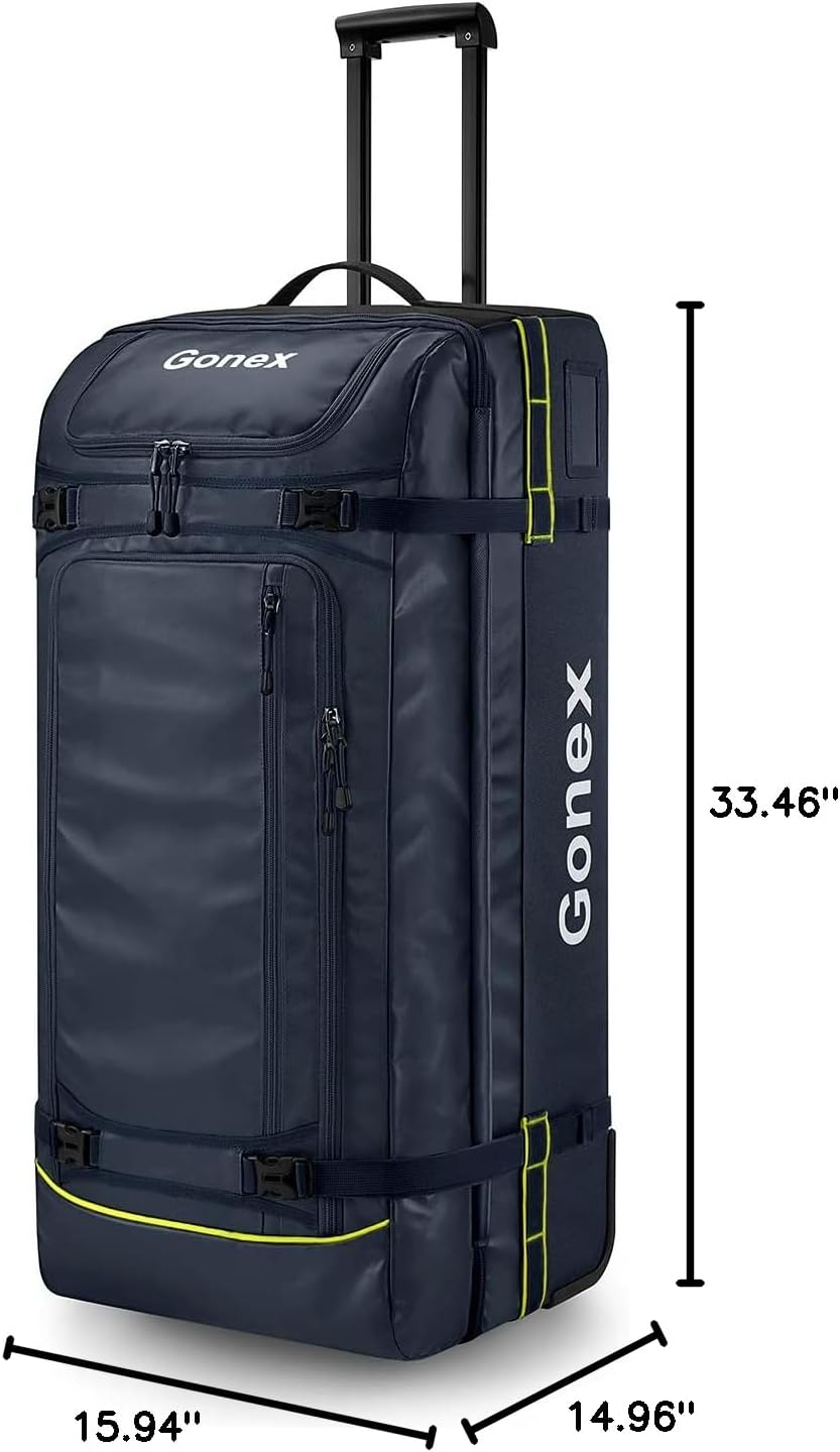 Gonex Rolling Duffle Bag with Wheels, 100L Water Repellent Large Wheeled Travel Duffel Luggage with Rollers 33 inch, Navy Blue