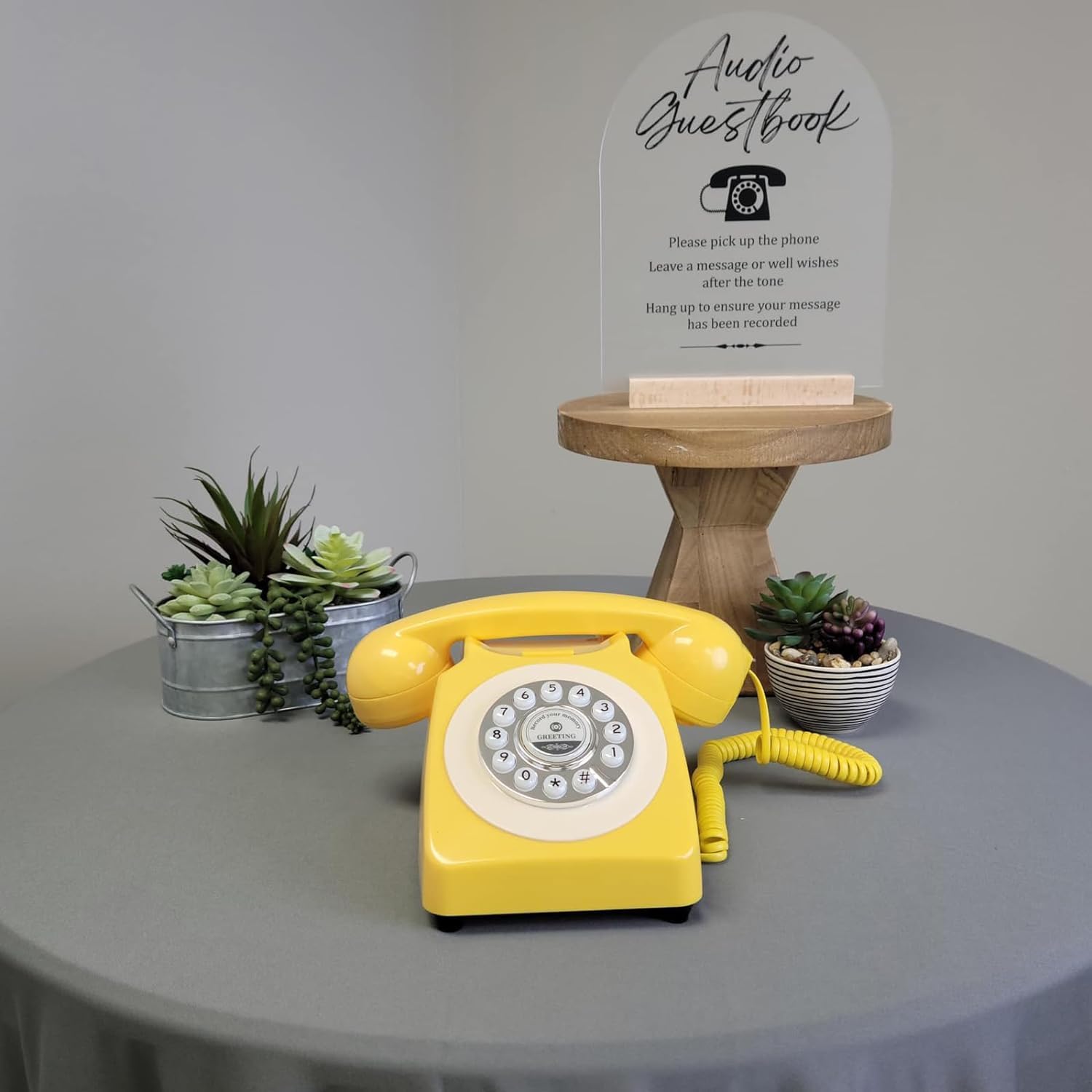 Audio Guest Book Wedding Phone with Flight Case, Record Customized Audio Message with Guest Book Retro Phone Audio GuestBook for Wedding Birthday Party Confession (Yellow)