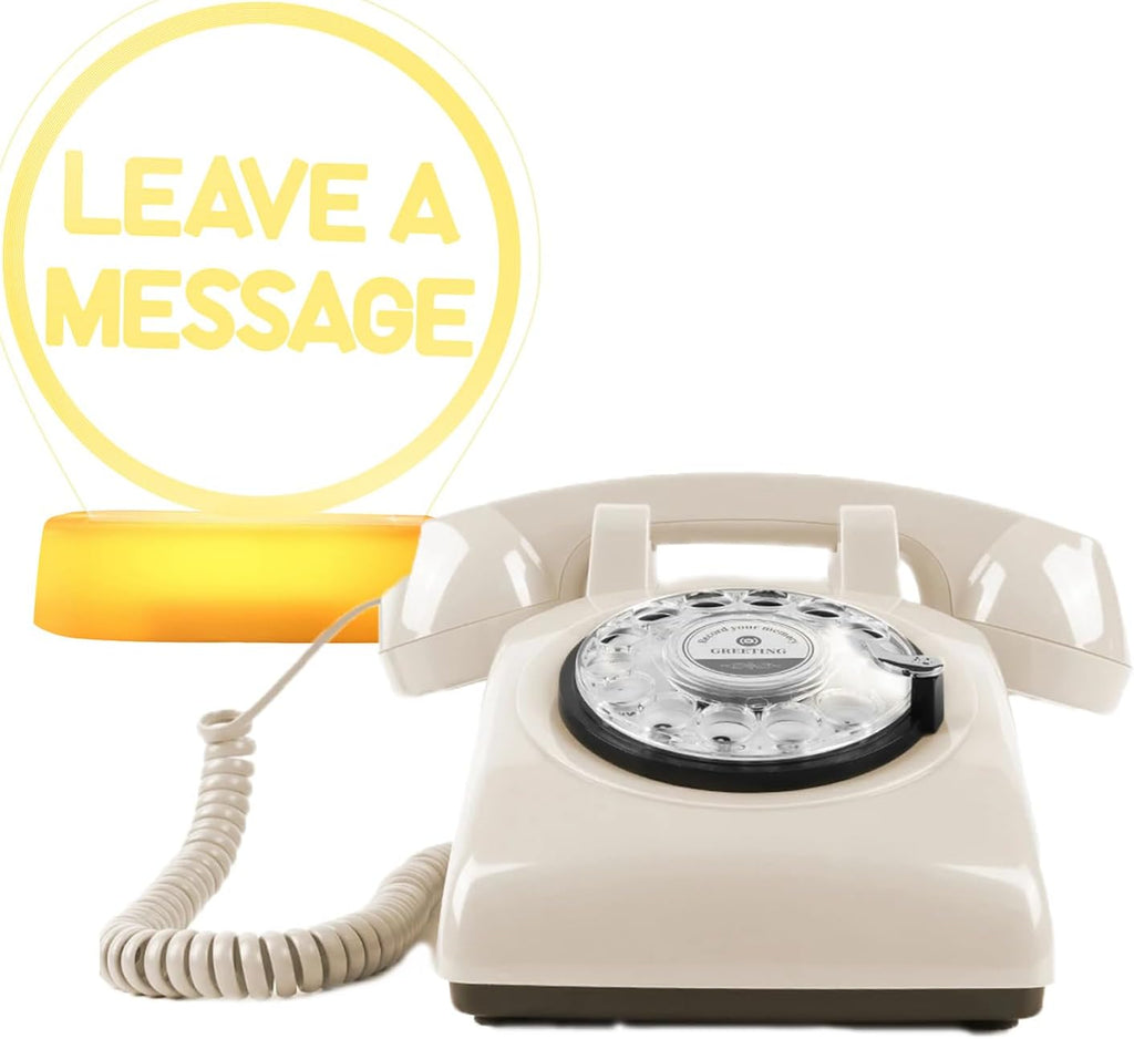 Premium Audio Guest Book Telephone with Free LED Wedding Sign | Vintage and Retro Style Audio Guestbook | Rotary Phone with Audio Record Voice Messages (White)